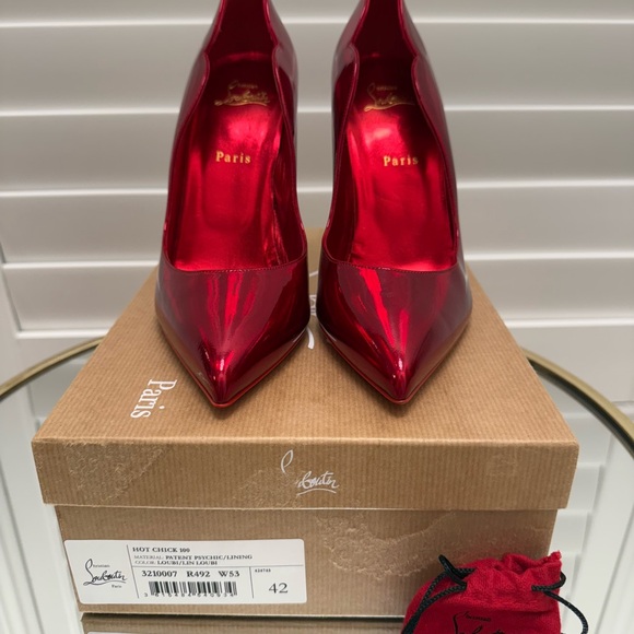 CHRISTIAN LOUBOUTIN Hot Chick 100 metallic patent red pumps 42 - Picture 11 of 12